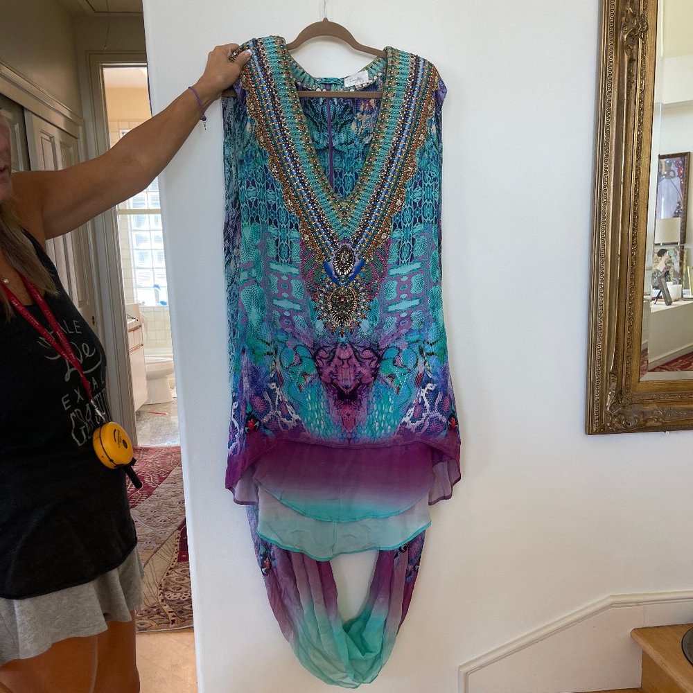 camilla deep v draped mini dress.